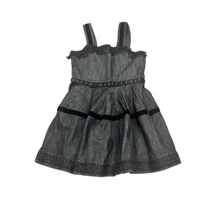 MIMISOL MI MI SOL GIRLS DRESS BLACK DENIM SLEEVELESS BEADED PLEATED FLARE 10